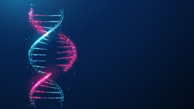 Double helix structure of DNA with a piece cut out. 