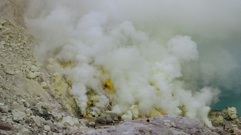 Rocks falling down a mountain side.