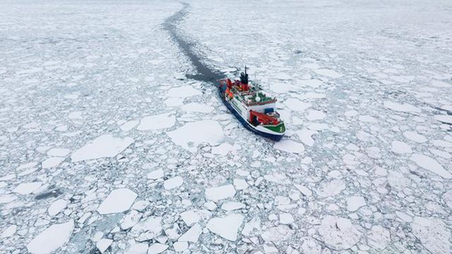 German research ship Polarstern amid Arctic sea ice. 